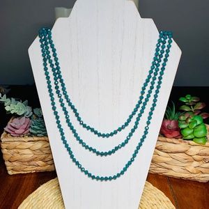 Vintage JM Hand Knotted Green Faceted Long Beaded Necklace, 80”